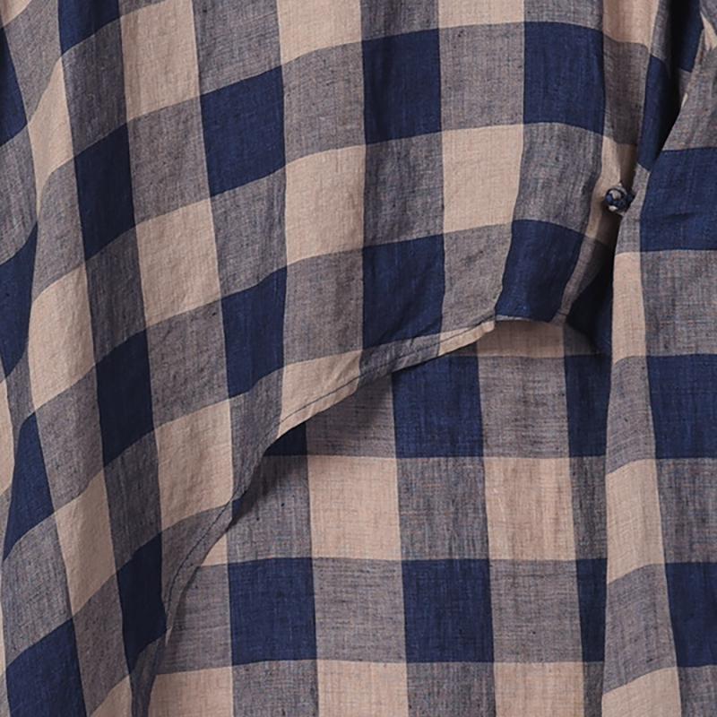 Plaid Irregular Hem Loose Shirt