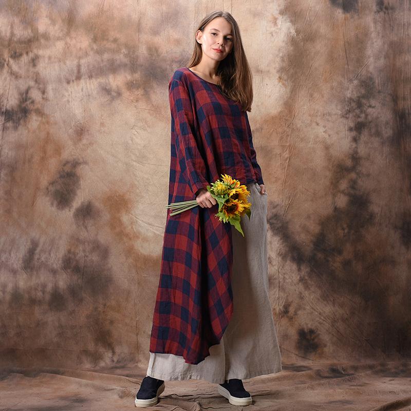 Plaid Irregular Hem Loose Shirt