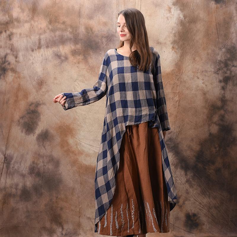 Plaid Irregular Hem Loose Shirt