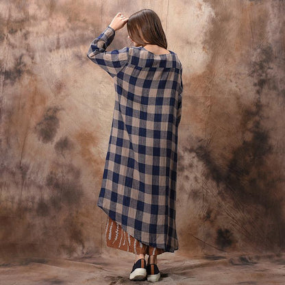 Plaid Irregular Hem Loose Shirt