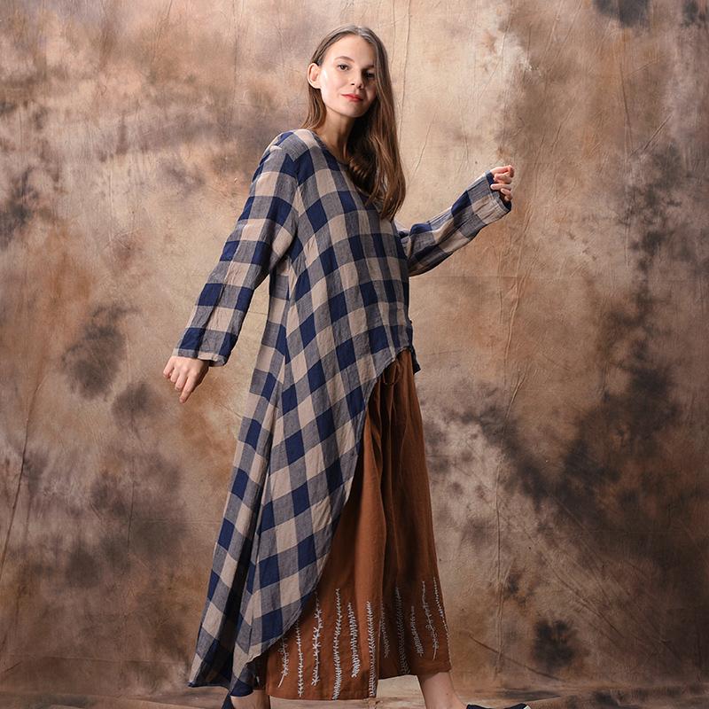 Plaid Irregular Hem Loose Shirt