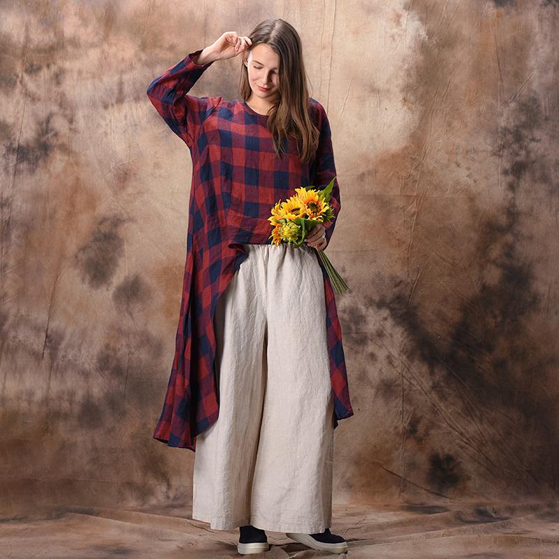 Plaid Irregular Hem Loose Shirt