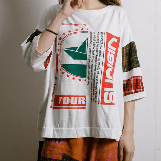 Plaid Letter Printed Summer Cotton T-Shirt