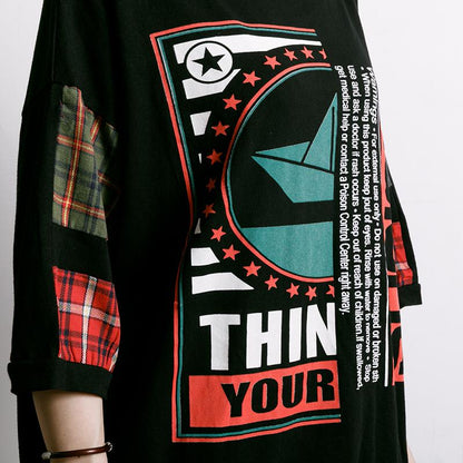Plaid Letter Printed Summer Cotton T-Shirt