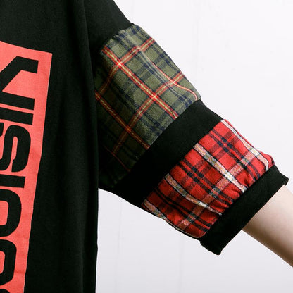 Plaid Letter Printed Summer Cotton T-Shirt