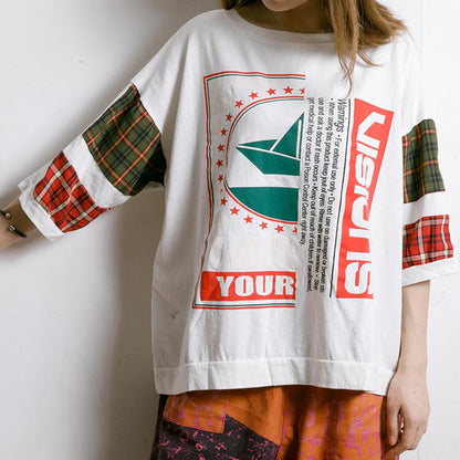 Plaid Letter Printed Summer Cotton T-Shirt