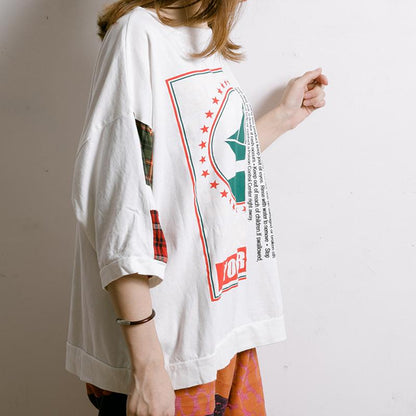 Plaid Letter Printed Summer Cotton T-Shirt