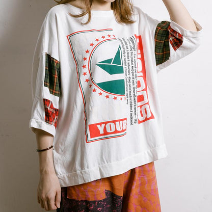 Plaid Letter Printed Summer Cotton T-Shirt