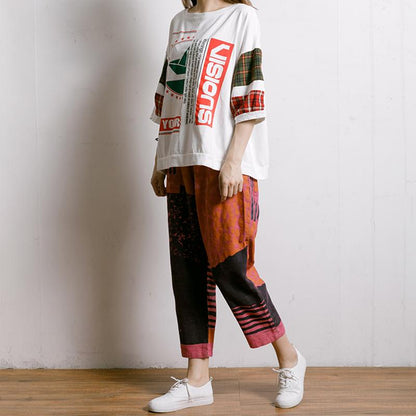Plaid Letter Printed Summer Cotton T-Shirt
