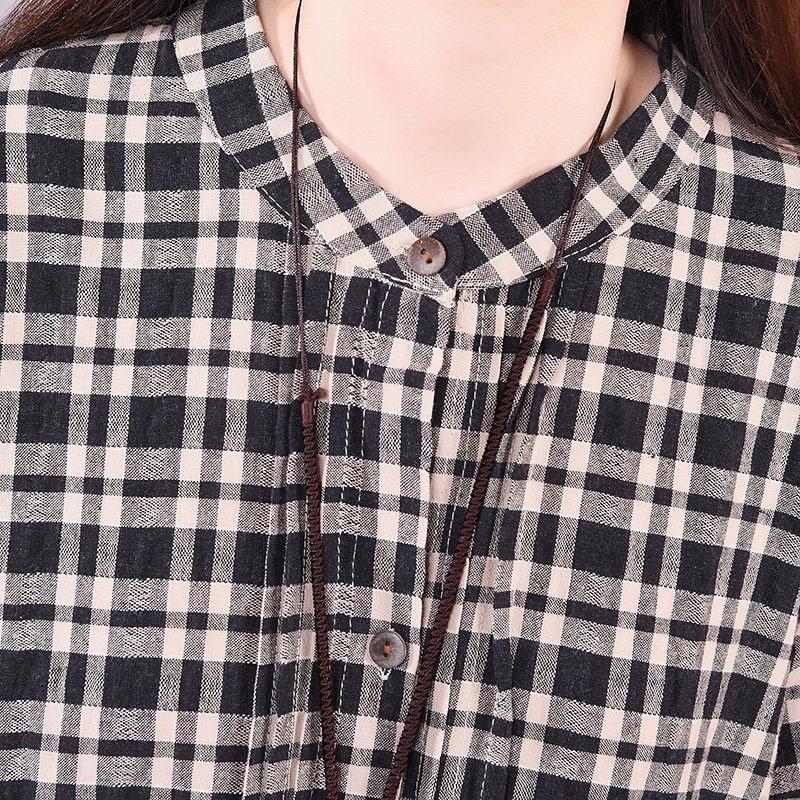 Plaid Loose Long Sleeve Lace Dress