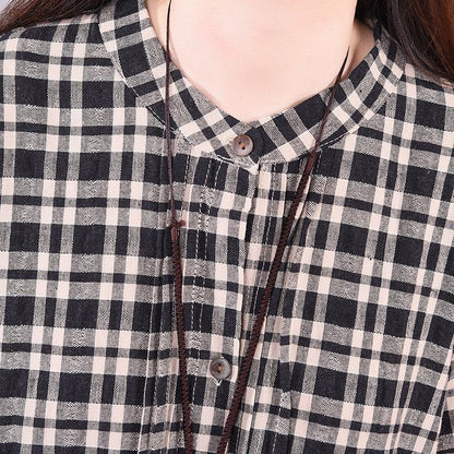 Plaid Loose Long Sleeve Lace Dress