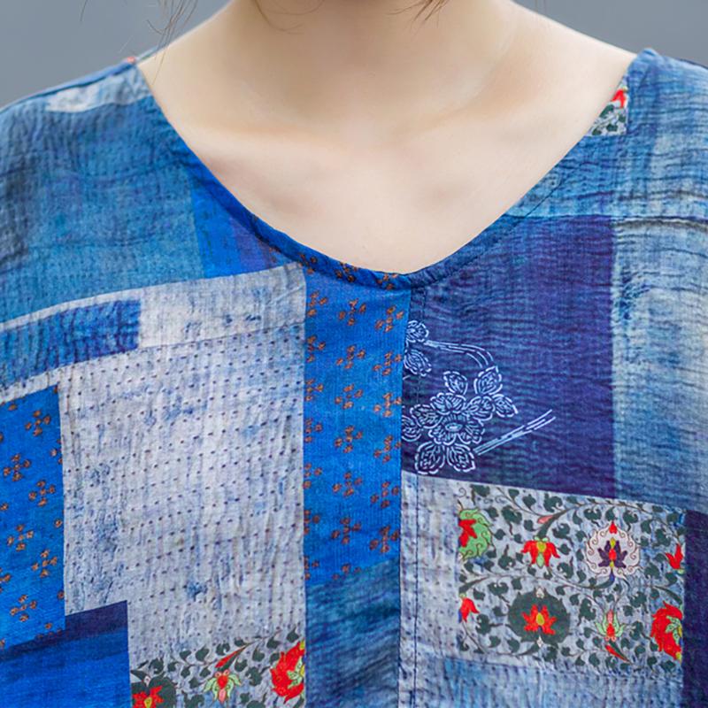 Plaid Print Loose Comfortable Linen Blouse