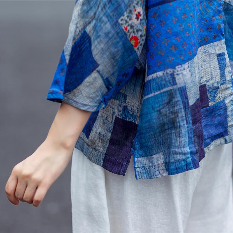 Plaid Print Loose Comfortable Linen Blouse