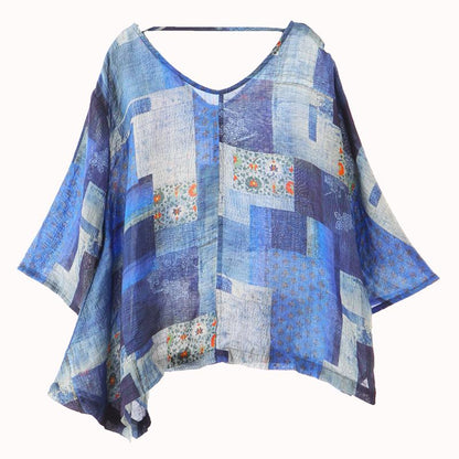 Plaid Print Loose Comfortable Linen Blouse
