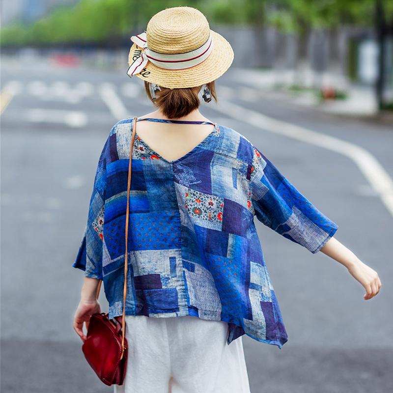 Plaid Print Loose Comfortable Linen Blouse