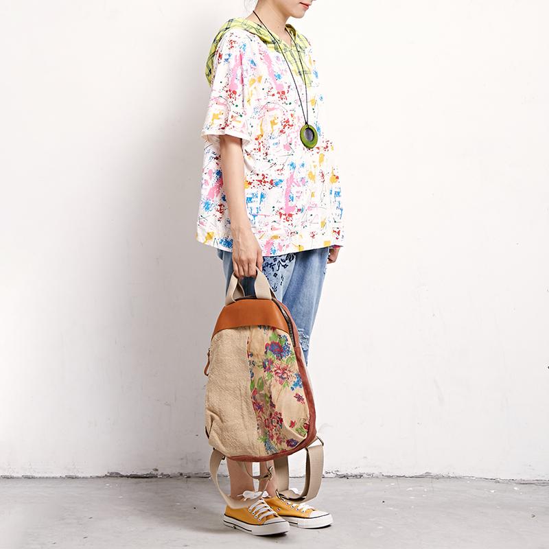 Plaid Print Short Sleeve Casual Hooded Blouse