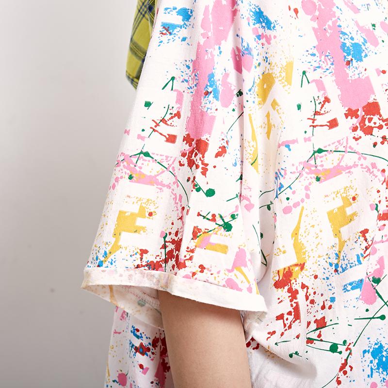 Plaid Print Short Sleeve Casual Hooded Blouse