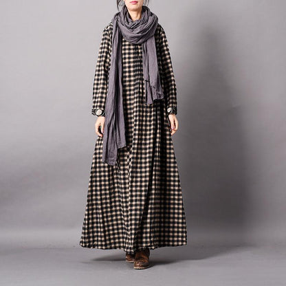 Plaid Printing Loose Splicing Maxi Dress