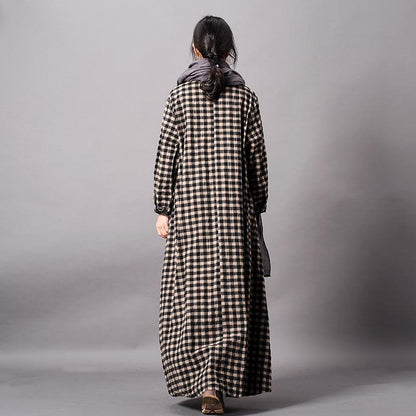 Plaid Printing Loose Splicing Maxi Dress
