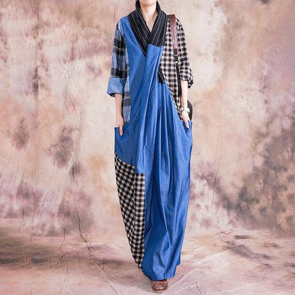 Plaid Spliced Color Matching Casual Dress