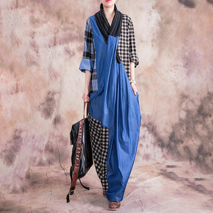 Plaid Spliced Color Matching Casual Dress