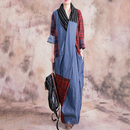 Plaid Spliced Color Matching Casual Dress