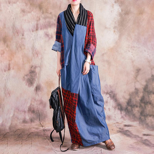 Plaid Spliced Color Matching Casual Dress