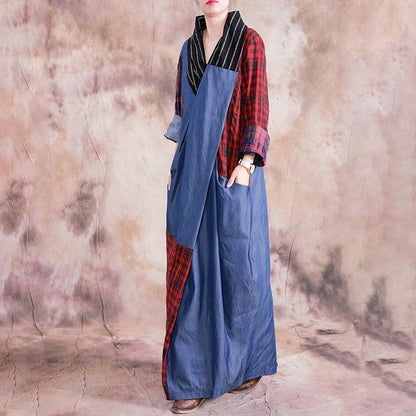 Plaid Spliced Color Matching Casual Dress