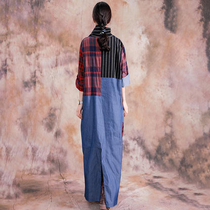 Plaid Spliced Color Matching Casual Dress