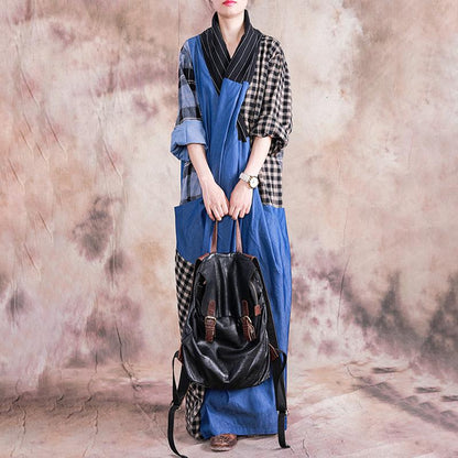 Plaid Spliced Color Matching Casual Dress