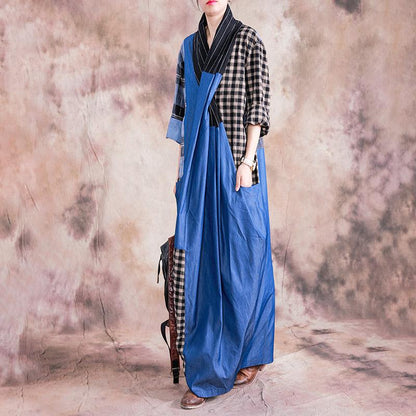 Plaid Spliced Color Matching Casual Dress