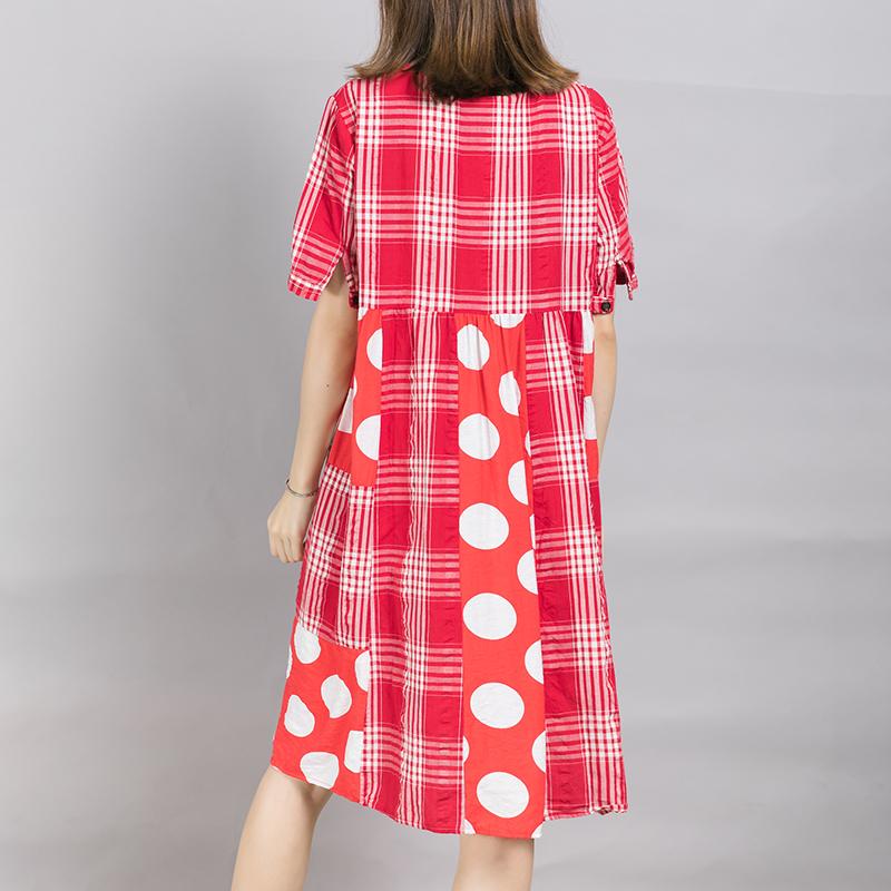 Plaid Spliced Dot Comfortable Cotton Dress