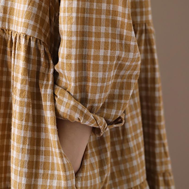 Plaid Spliced Polo Collar Casual Shirt Dress