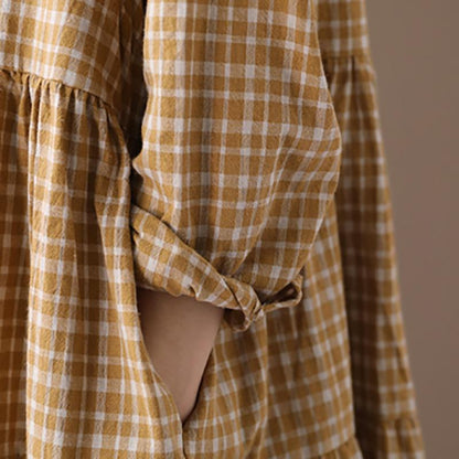 Plaid Spliced Polo Collar Casual Shirt Dress