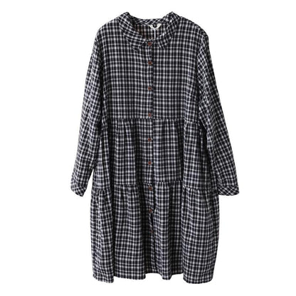 Plaid Spliced Polo Collar Casual Shirt Dress