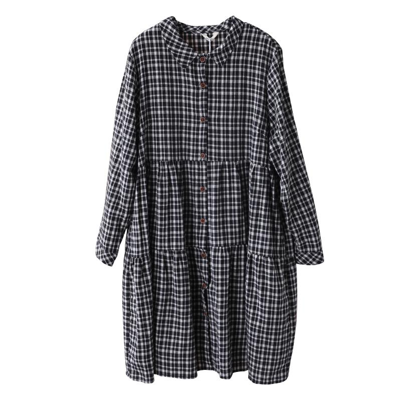 Plaid Spliced Polo Collar Casual Shirt Dress