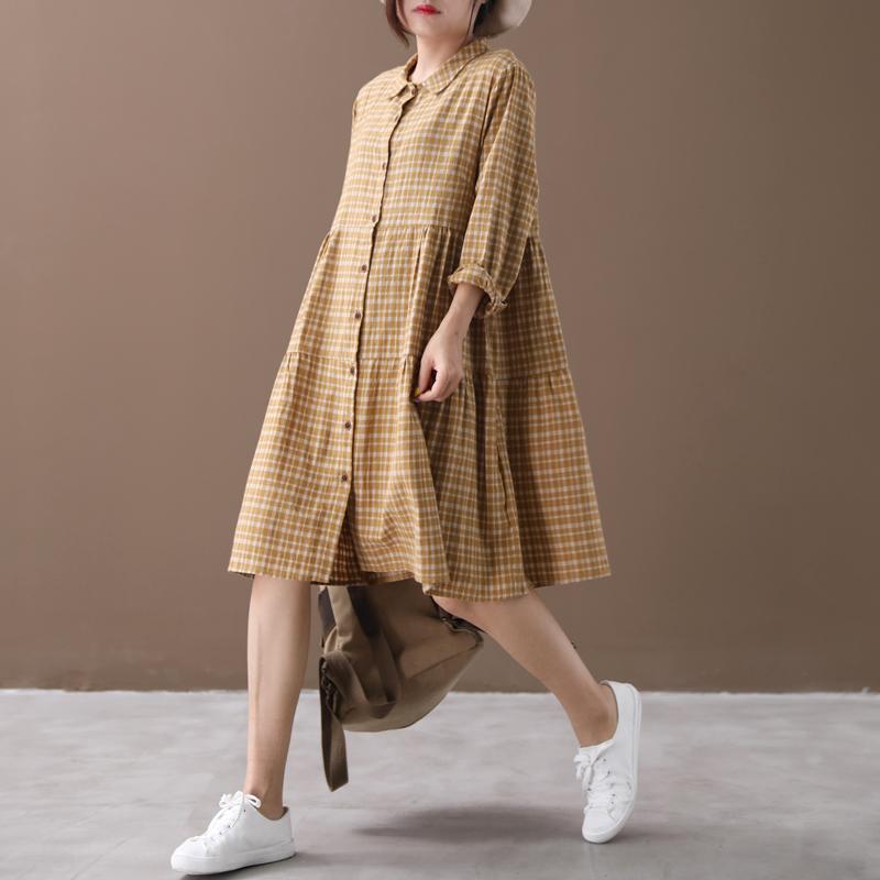 Plaid Spliced Polo Collar Casual Shirt Dress