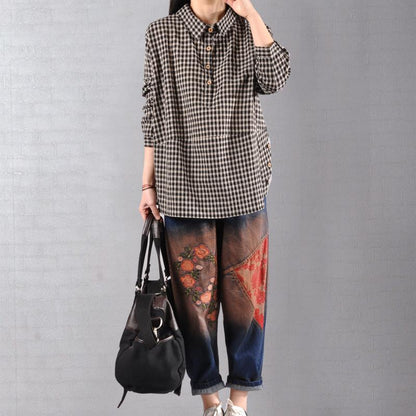 Plaid Straight Polo Collar Plus Size Shirt