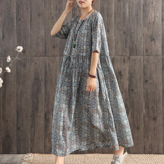 Plain Print Adjustable Waist Casual Dress