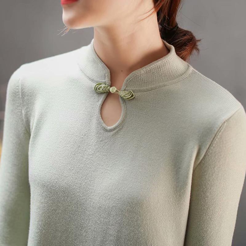 Plant Embroidery Elegant Stand Collar Dress