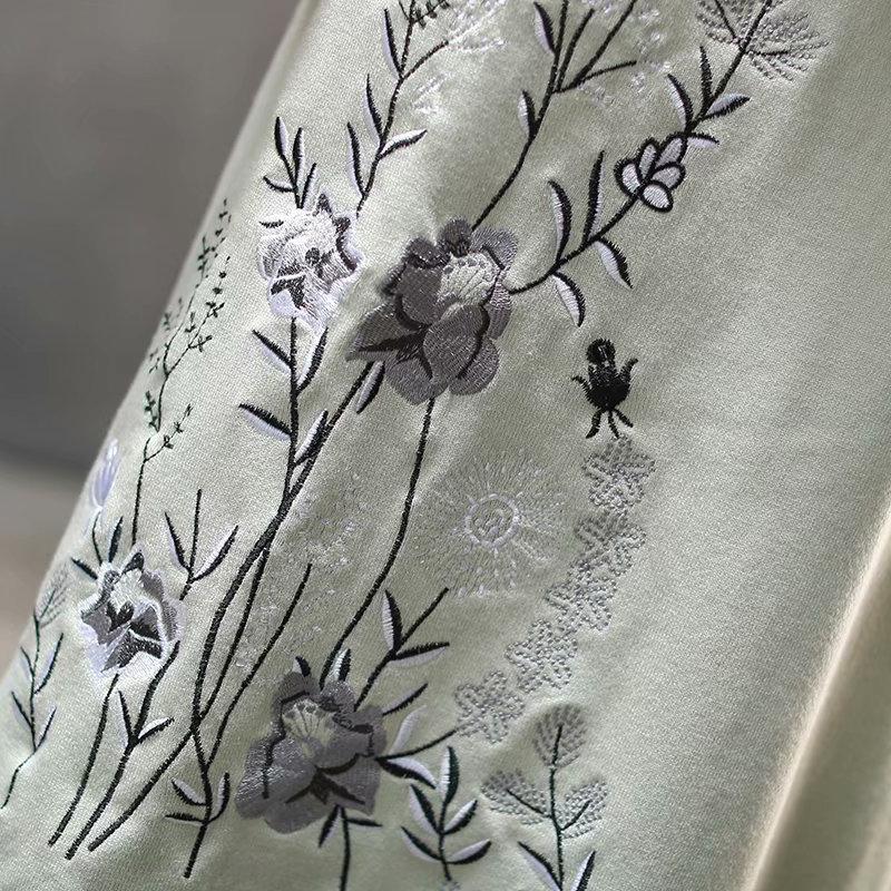 Plant Embroidery Elegant Stand Collar Dress