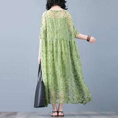 Plant Embroidery Perspective Tie-Dyed Charming Dress