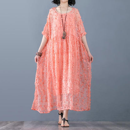Plant Embroidery Perspective Tie-Dyed Charming Dress