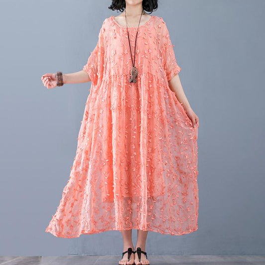 Plant Embroidery Perspective Tie-Dyed Charming Dress