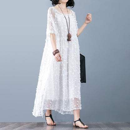 Plant Embroidery Perspective Tie-Dyed Charming Dress