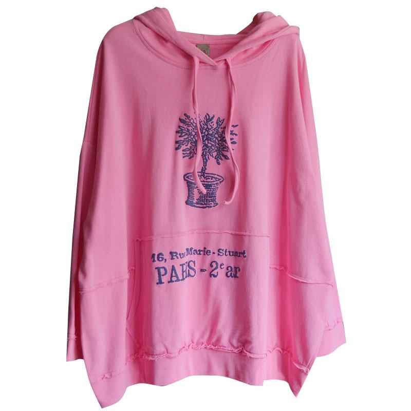 Plant Print Cotton Hooded Spring Sweatshirt