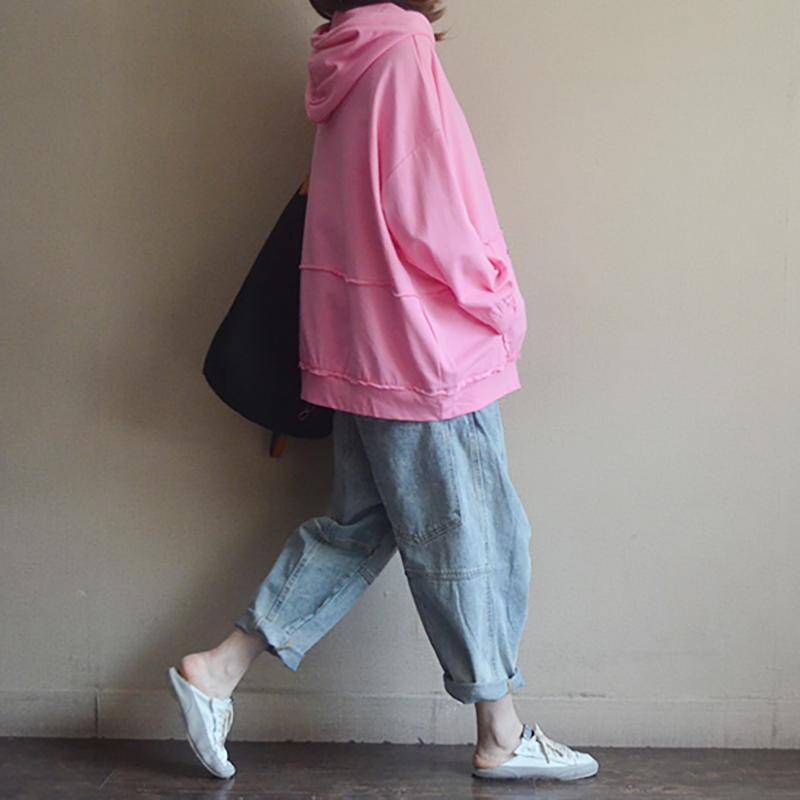 Plant Print Cotton Hooded Spring Sweatshirt