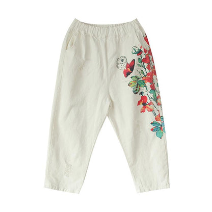 Plant Printed And Frayed Casual Harem Pants
