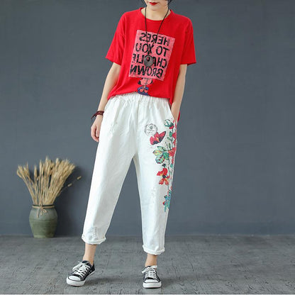 Plant Printed And Frayed Casual Harem Pants