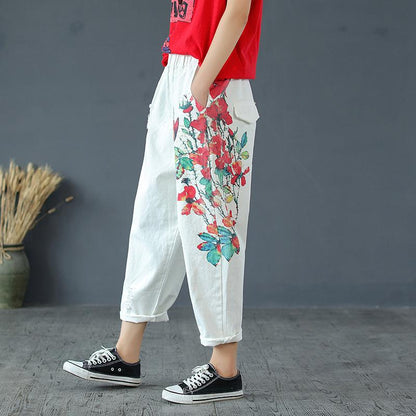 Plant Printed And Frayed Casual Harem Pants
